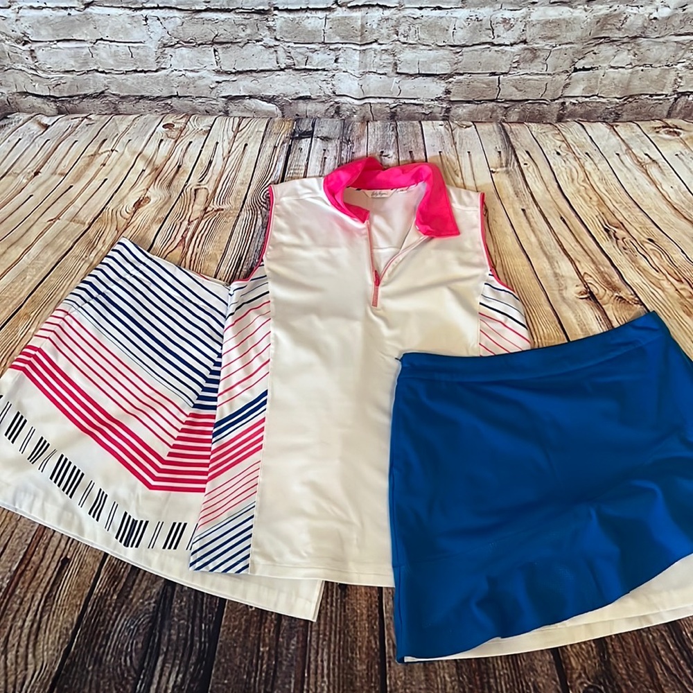 Gorgeous Three Piece Hot Pink and Royal Blue Golf Skort Set